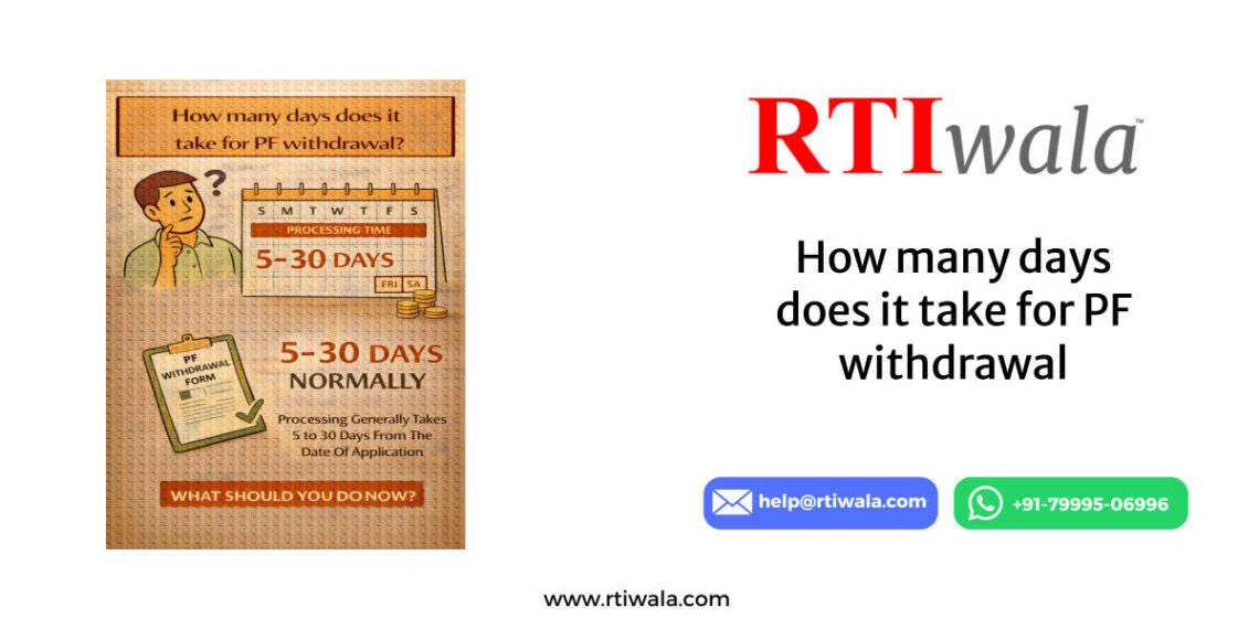 How many days does it take for PF withdrawal by RTIwala